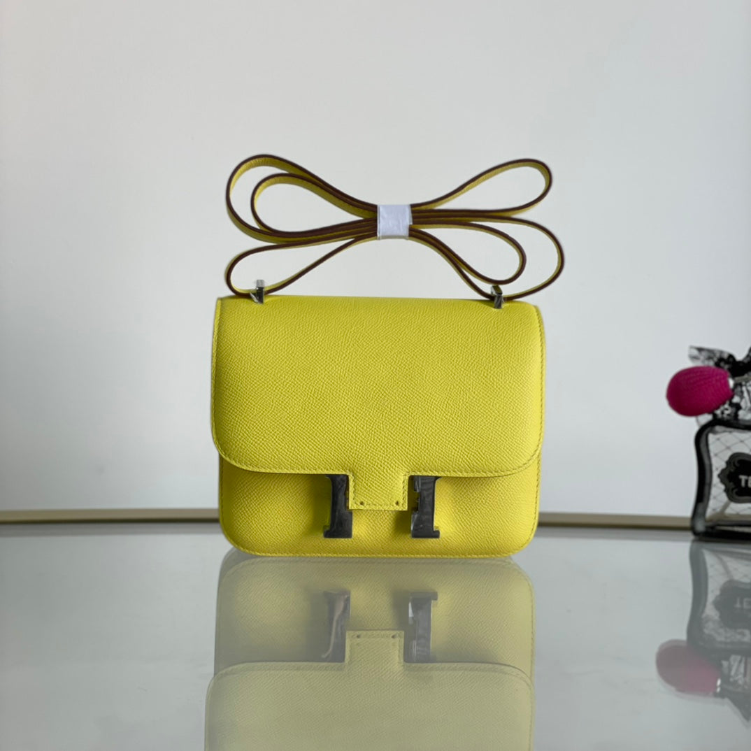 Kangkang 18 Lemon Yellow EP Palm Print Belt with Silver Buckle