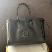 Large Leather Shopping Bag with Embossed Logo - Versatile & Stylish