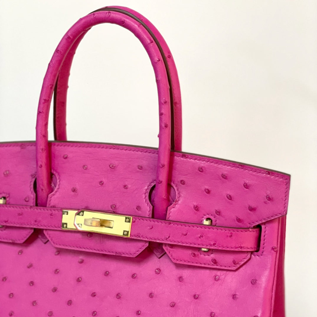 Ostrich Leather Pink and Gold Buckle Platinum 30