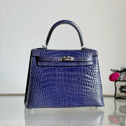 Kelly 25 High Gloss Siamese Electric Blue Handbag