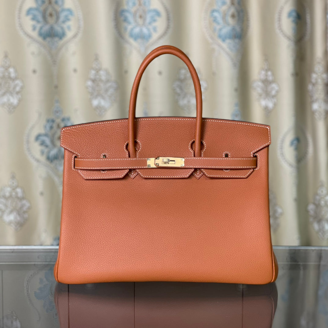 Platinum Togo Golden Brown Handbag with Gold Buckle â€“ Ready to Ship