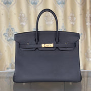 Platinum 35 Original Togo Leather Handbag with Black and Gold Buckle