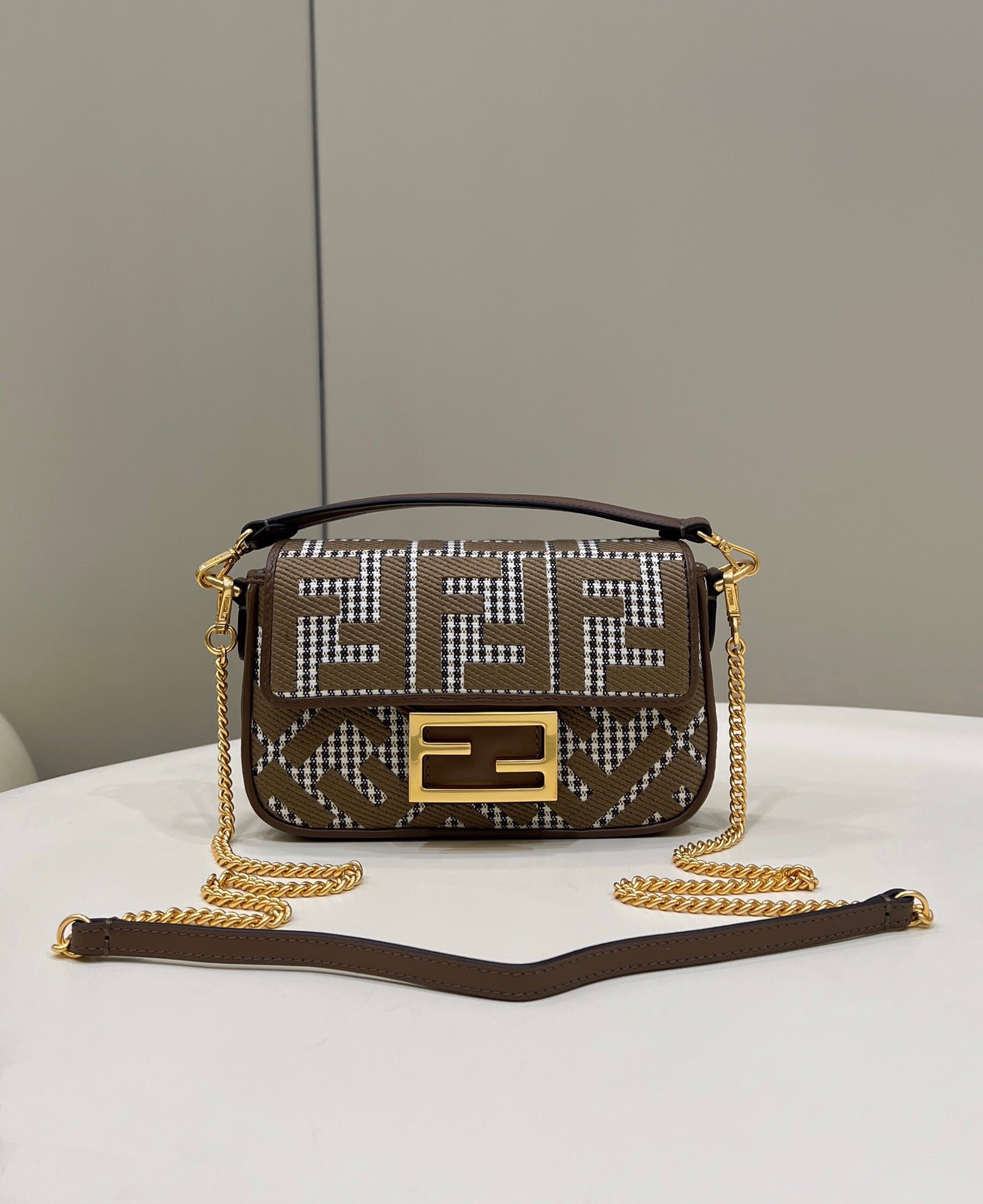 Luxury Houndstooth Baguette Embroidered Bag