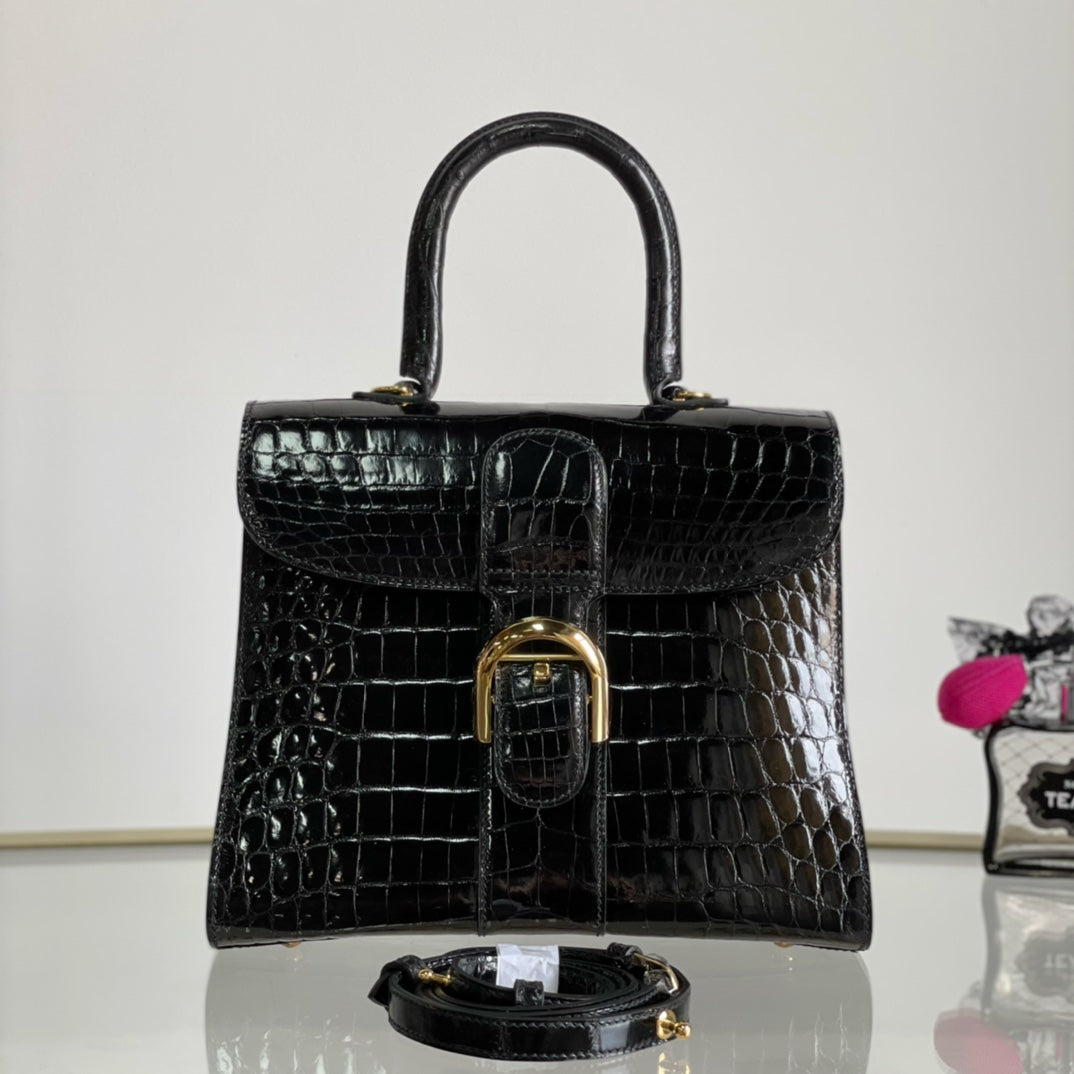 Delvo Glossy Black Leather Handbag
