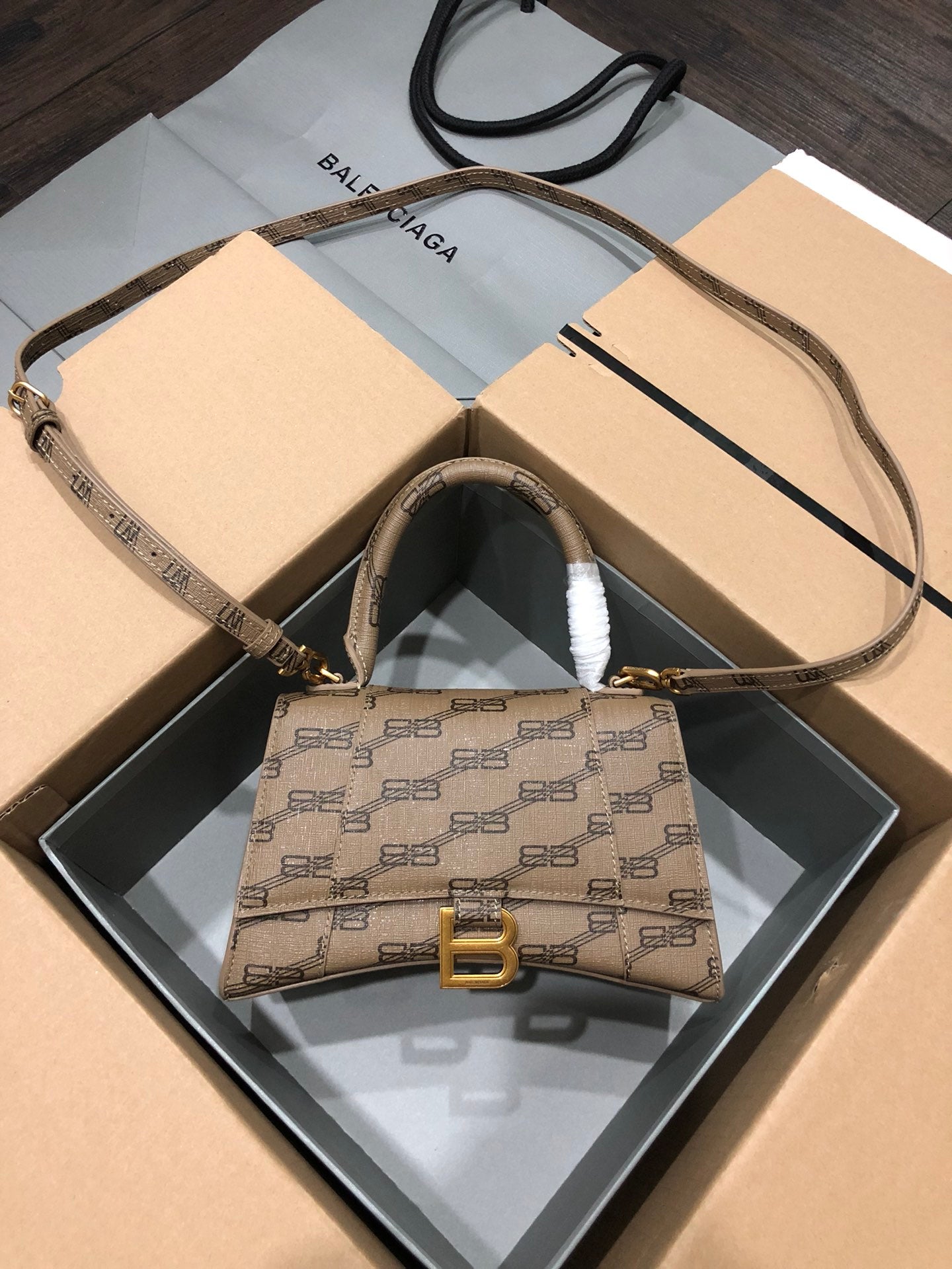 Balenciaga Hourglass Bag - Premium Large Size with Brown Gold Buckle