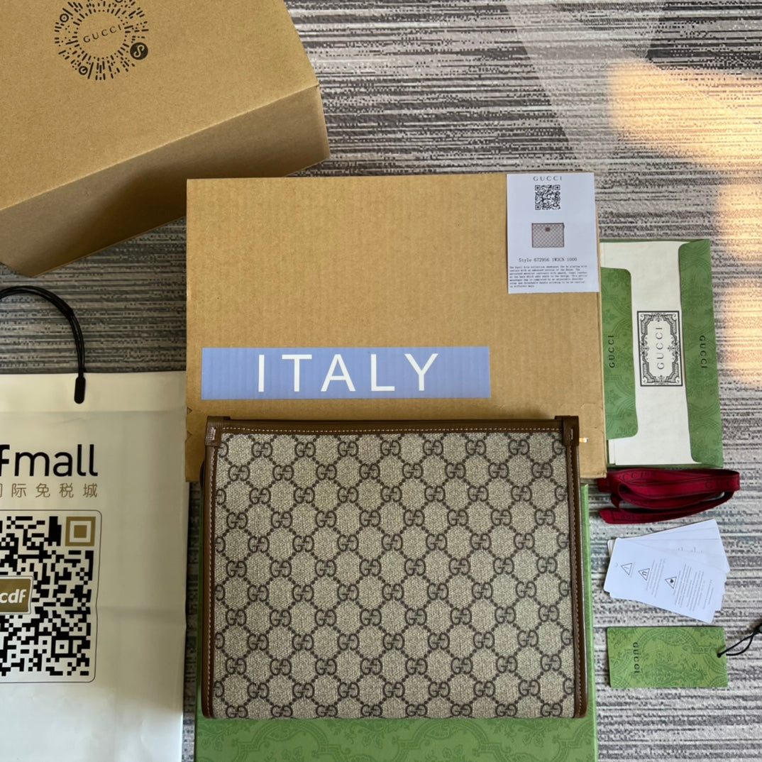 Gucci GG Supreme Brown Clutch Bag