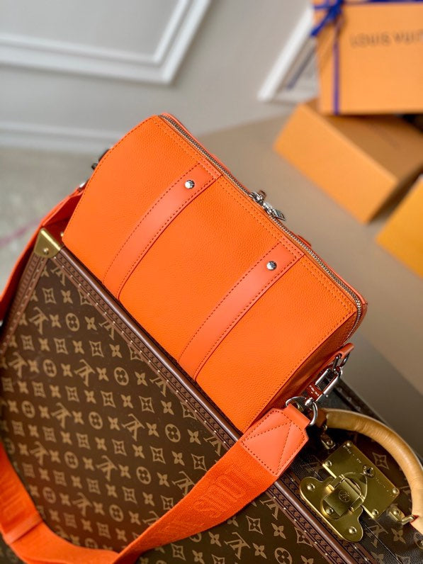 Luxury LV M59328 Orange Full Leather City Keepall Handbag