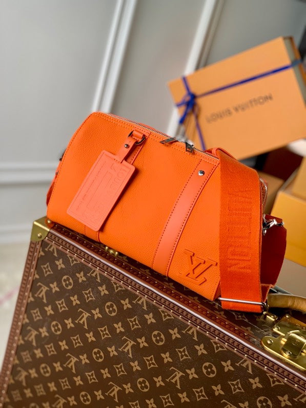 Luxury LV M59328 Orange Full Leather City Keepall Handbag