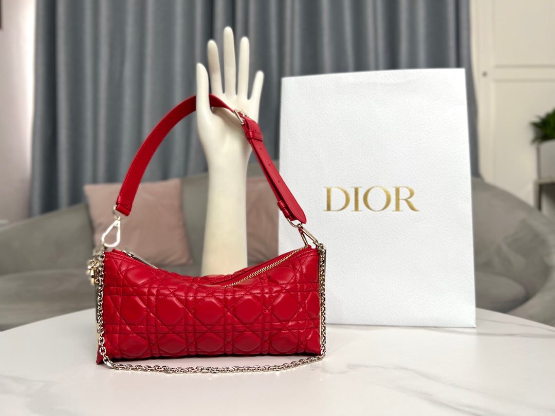 DIOR CLUB Red Cannage Leather Handbag