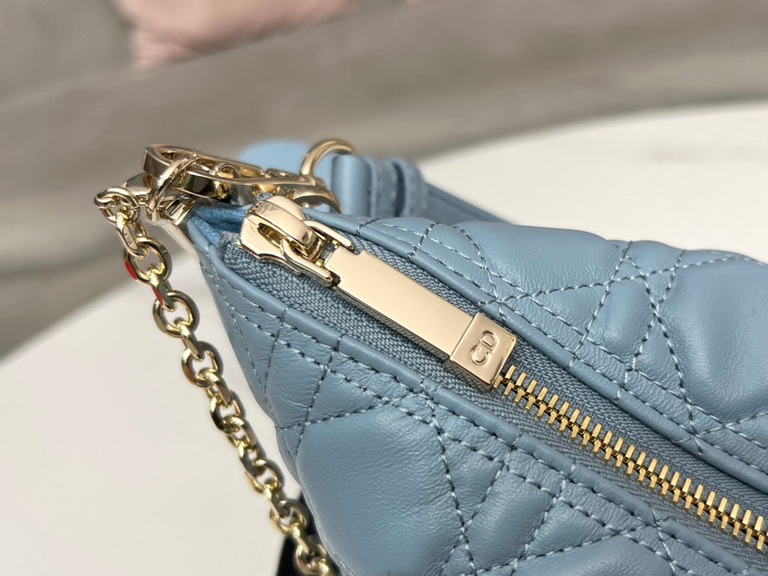 Dior Club Cannage Sheepskin Handbag - Grey-Blue