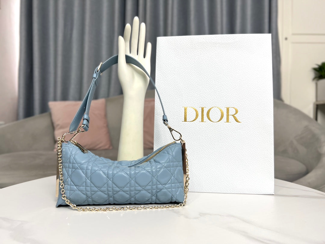 Dior Club Cannage Sheepskin Handbag - Grey-Blue