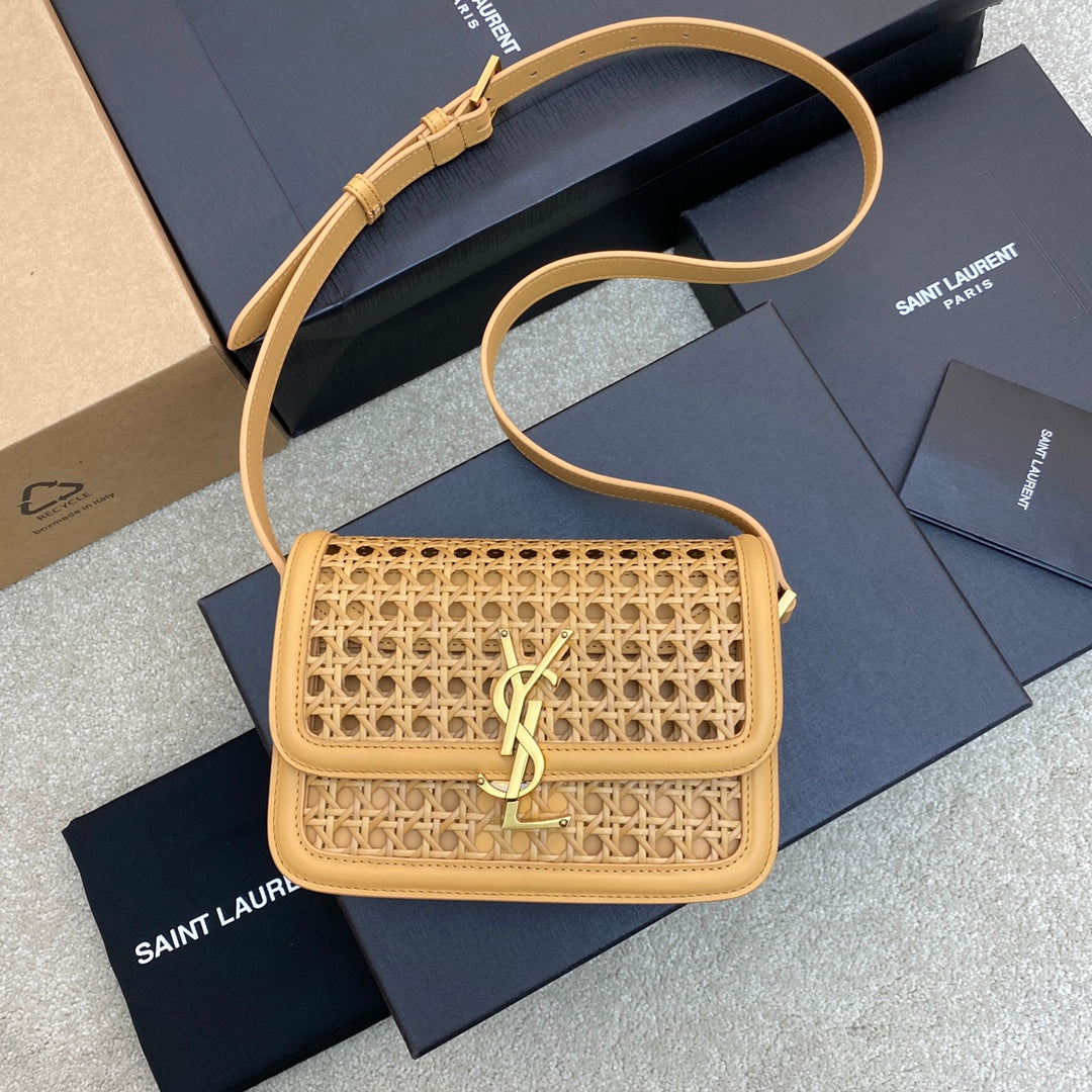 Braided Apricot Gold Leather Bag - Solferino Box Collection