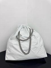** Balenciaga Crush Tote Bag - Elegant Pleated White Large Capacity

**