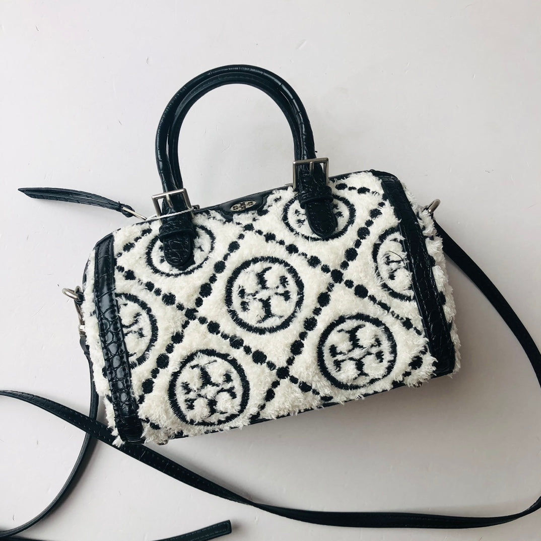 TORY BURCH T Monogram Mini Jacquard Tonneau Bag in Hazelnut Brown