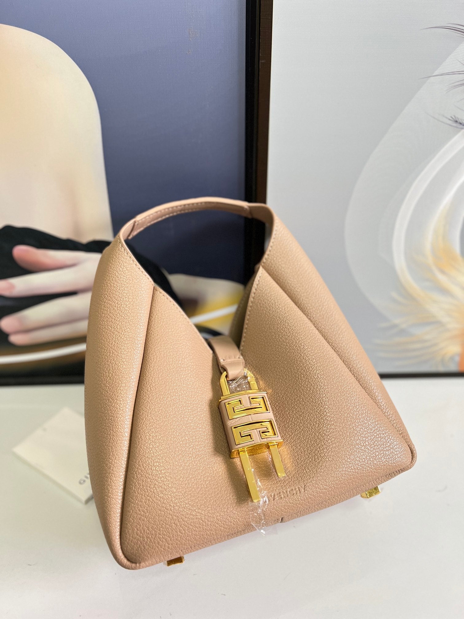 Givenchy G-Hobo Mini Leather Handbag with Gold Finish â€“ Apricot
