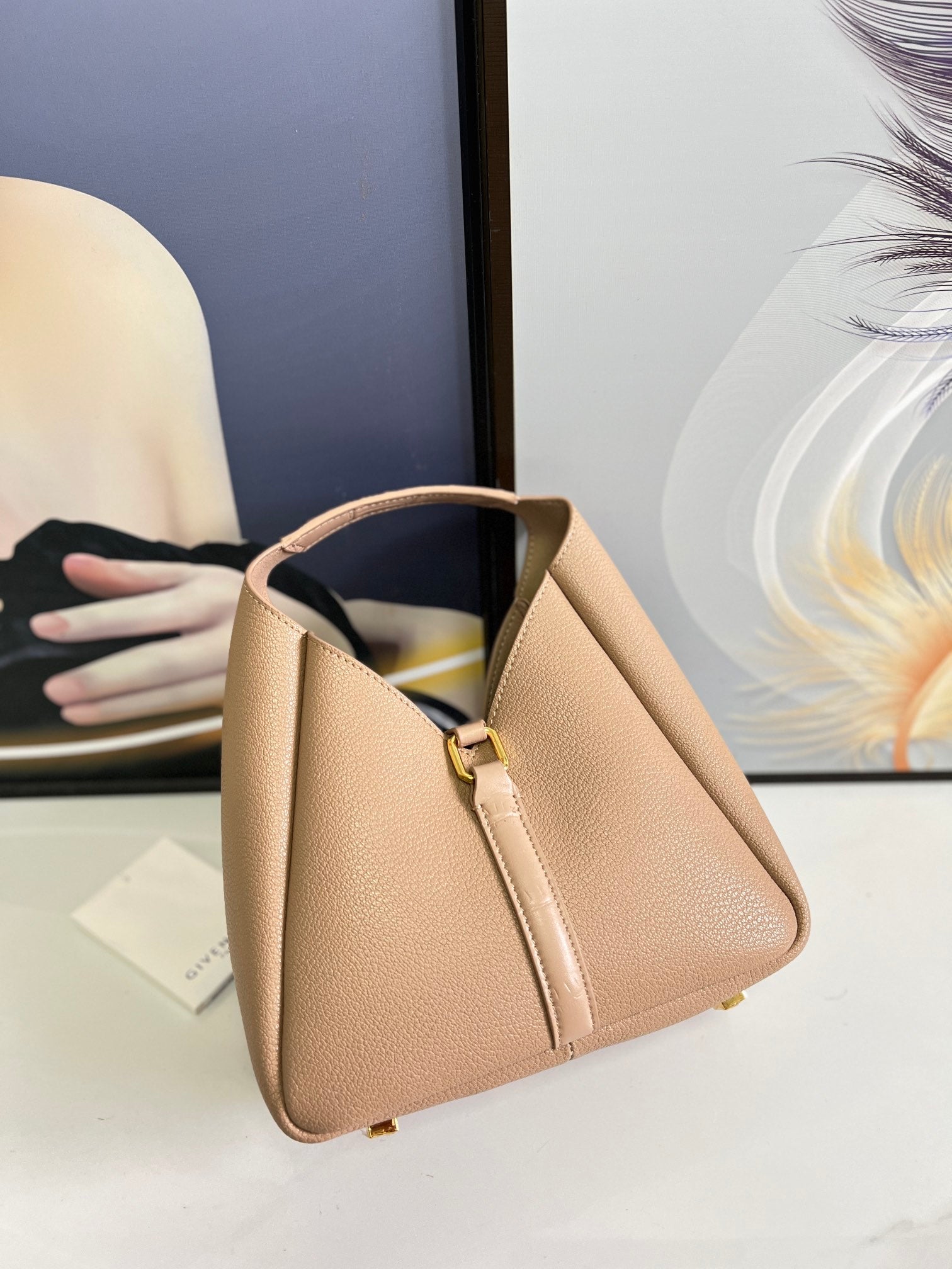 Givenchy G-Hobo Mini Leather Handbag with Gold Finish â€“ Apricot