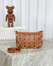 MCM Aren Visetos Crossbody Bag in Cognac