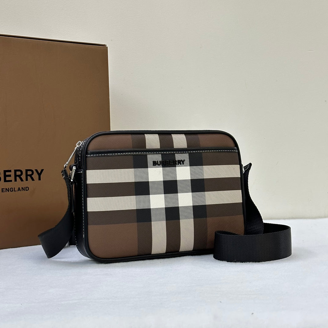 Burberry Original B Bag - Compact Cross-Body with Iconic Check and Leather Trim