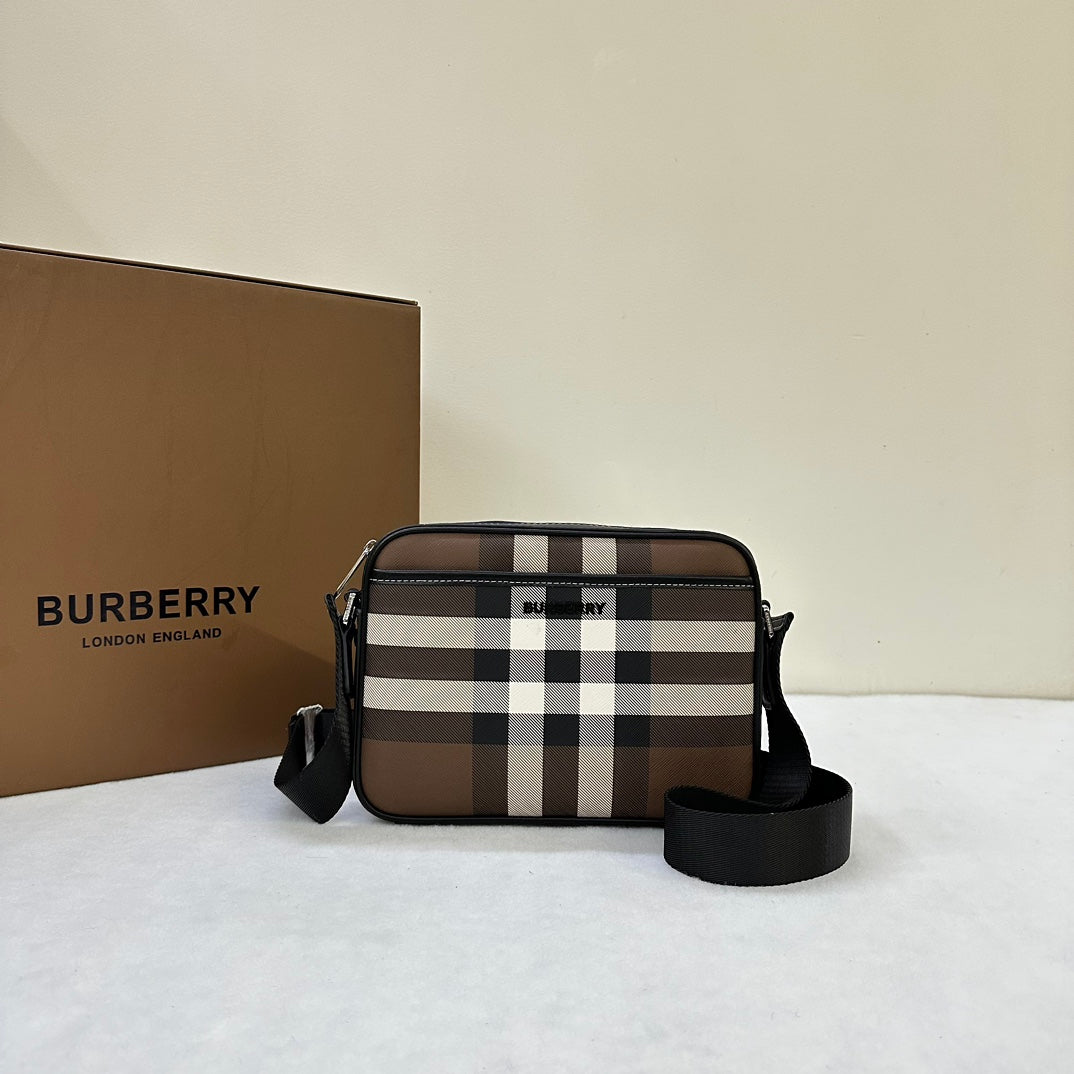 Burberry Original B Bag - Compact Cross-Body with Iconic Check and Leather Trim