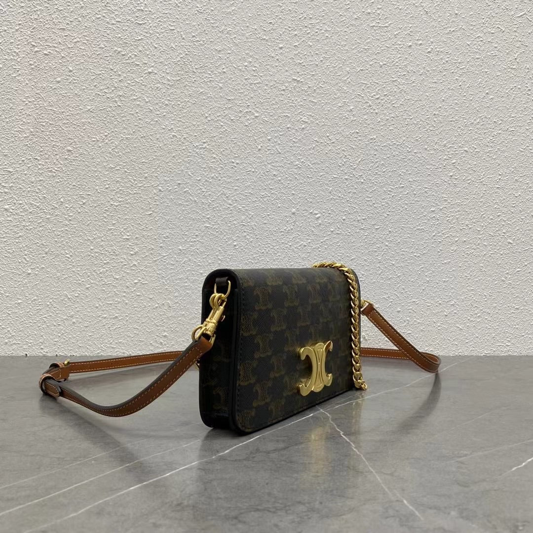 Celine Triomphe Canvas Flip Cover Bag - Yellow Brown