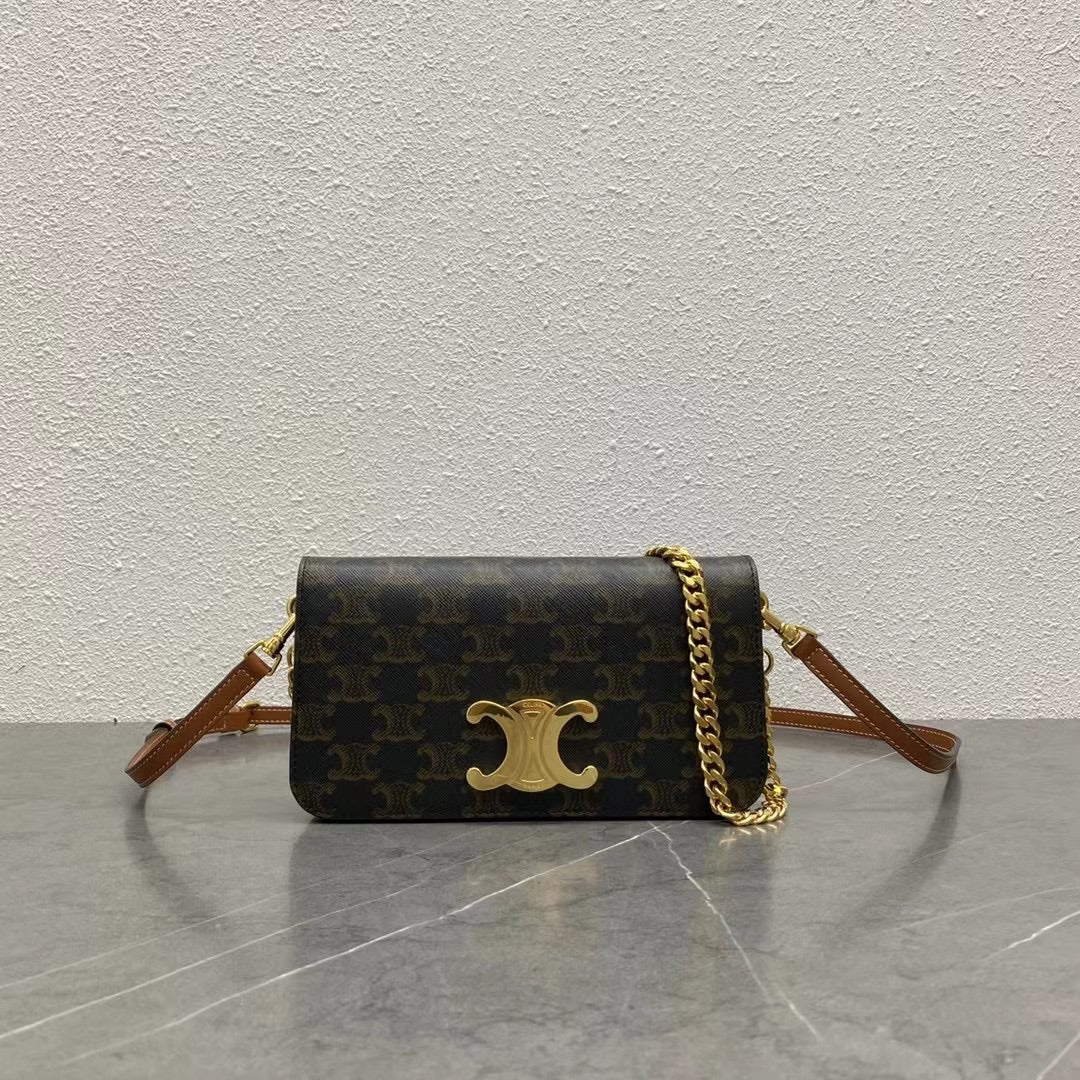 Celine Triomphe Canvas Flip Cover Bag - Yellow Brown