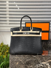 Premium Platinum 30 Black Silver Matte Leather Handbag