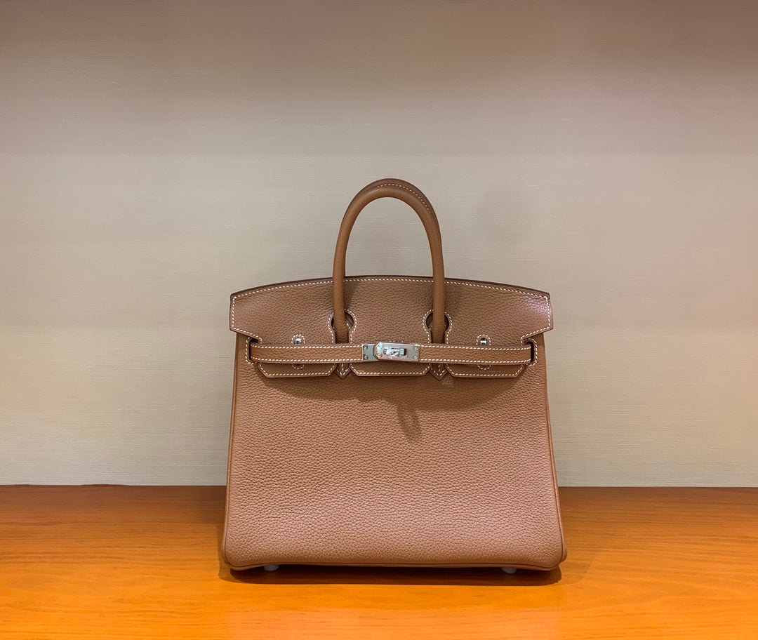 Hand-Stitched Beeswax Leather Birkin 25cm Togo - Golden Brown
