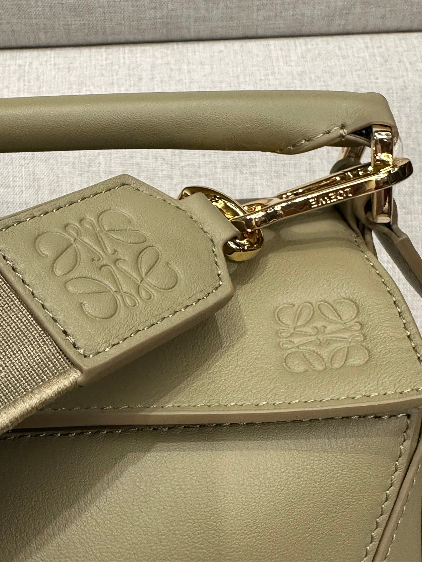 LOEWE Puzzle Small Satin Calfskin Bag with Woven Shoulder Strap