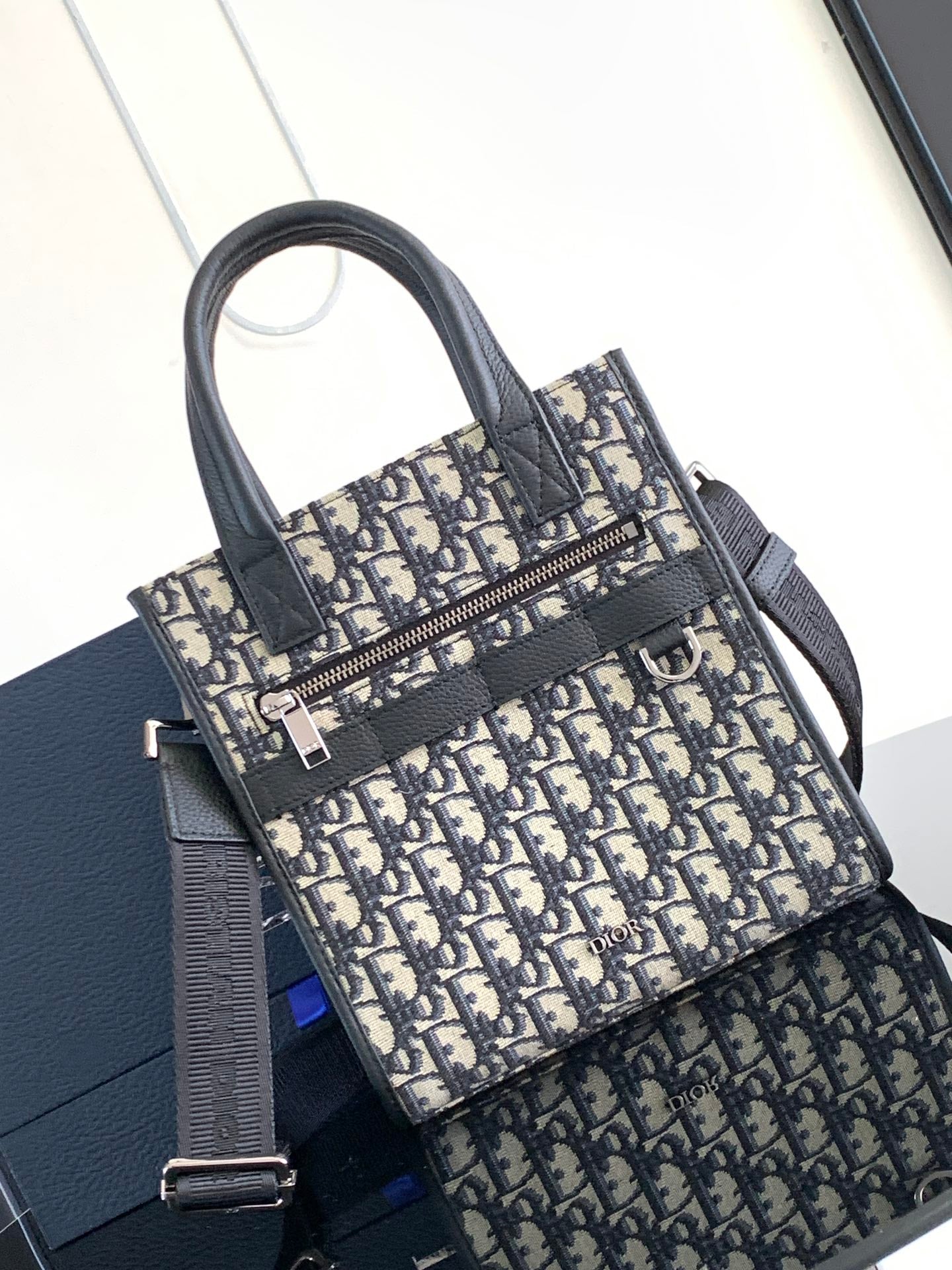 Dior Safari North-South Handbag - Beige & Black Oblique Print