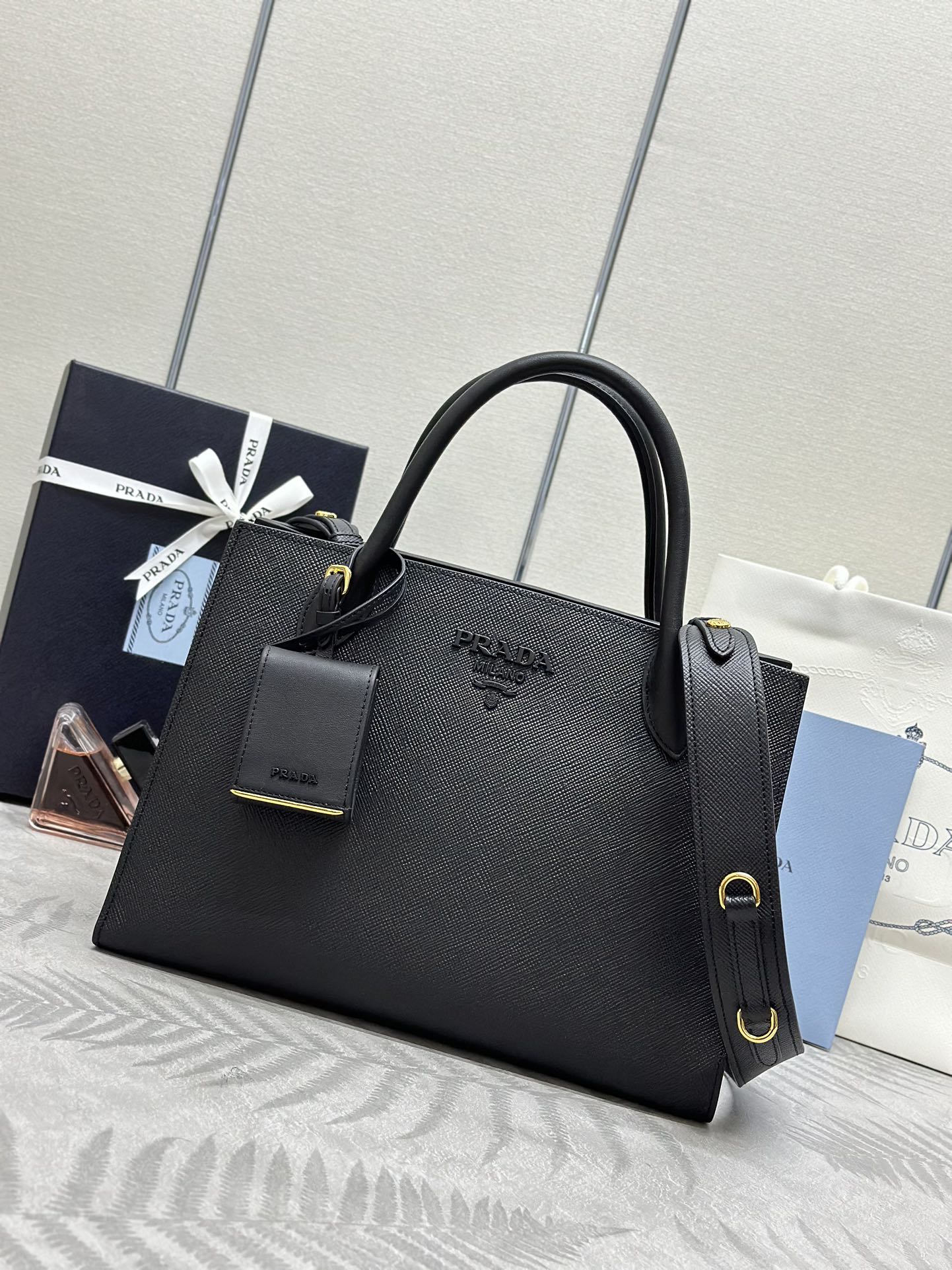 Prada Saffiano Leather Handbag with Removable Shoulder Strap - Large Size