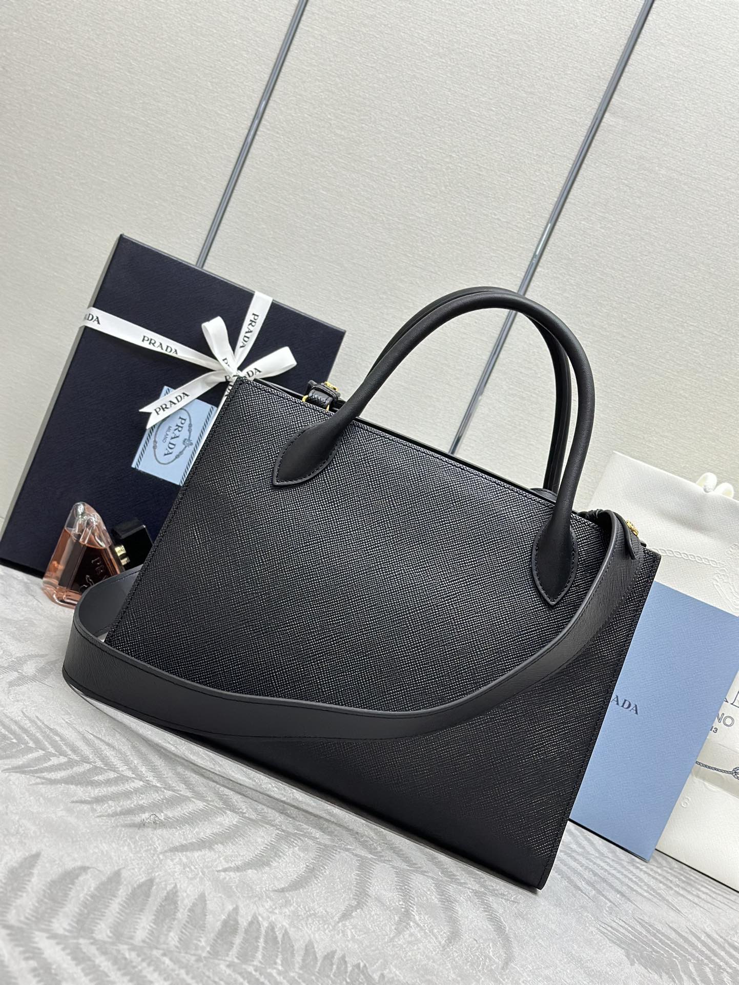 Prada Saffiano Leather Handbag with Removable Shoulder Strap - Large Size