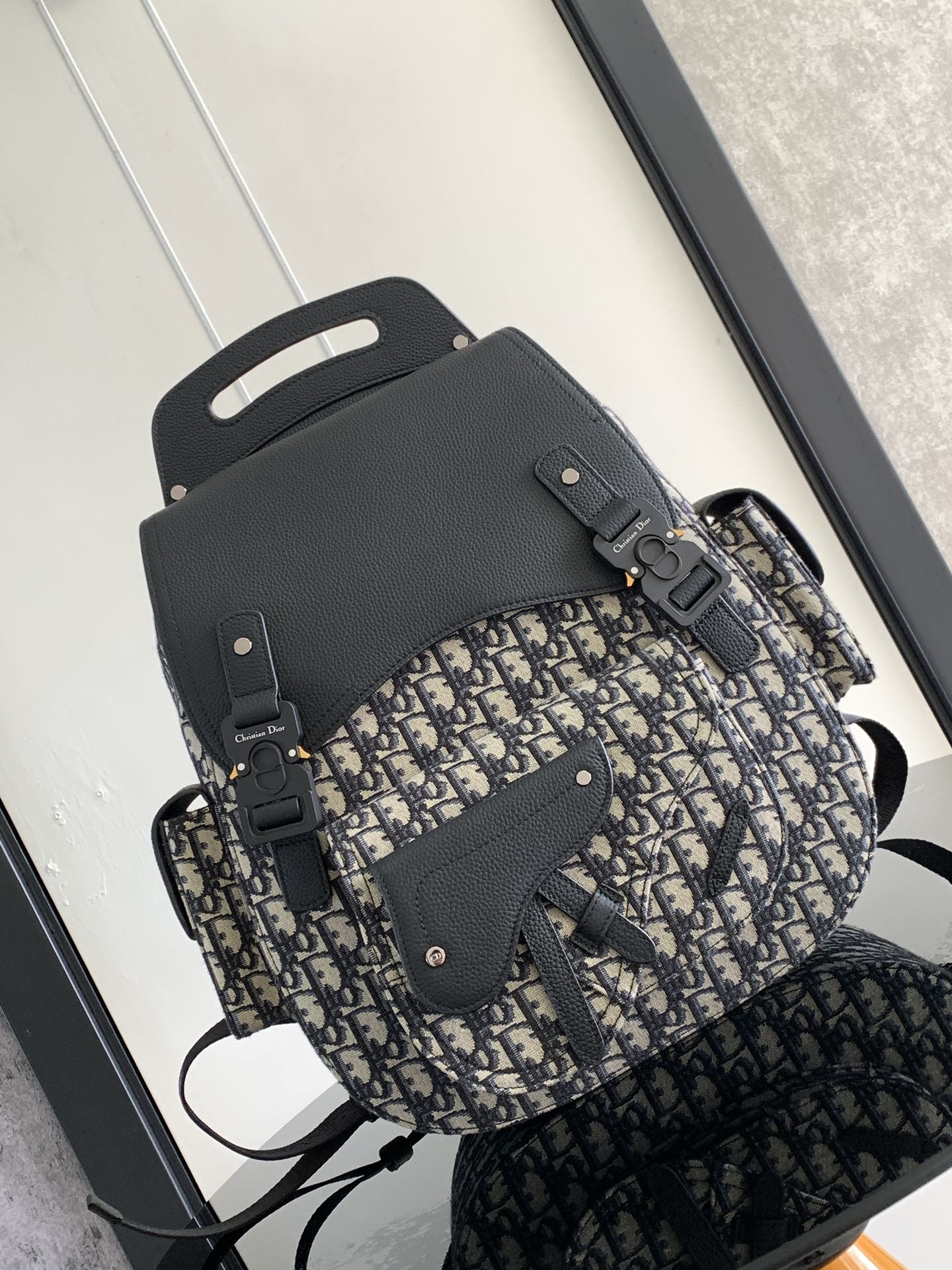 Gallop Large Backpack in Beige and Black Oblique Print