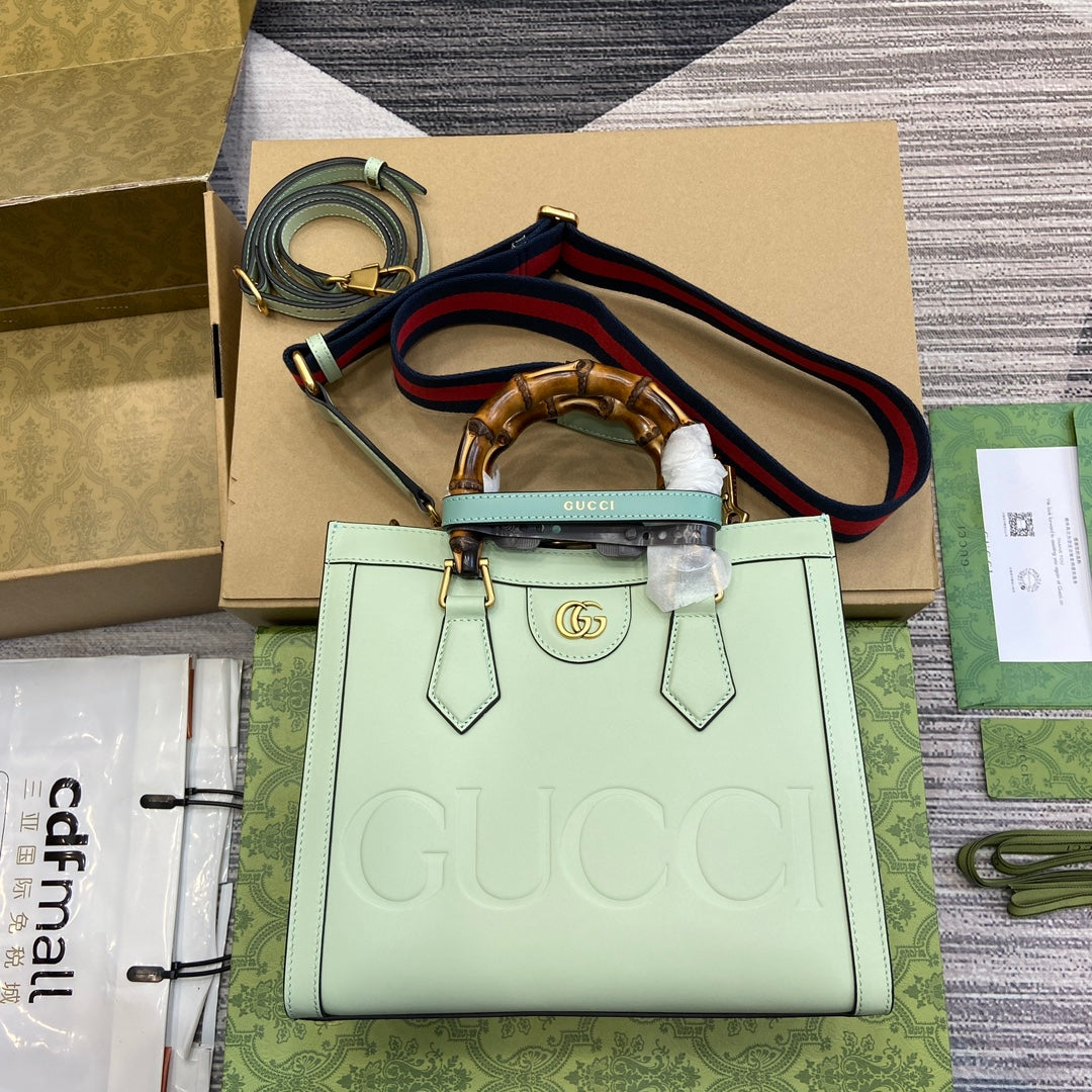 Gucci GG Diana Small Tote Bag - Light Green Genuine Leather