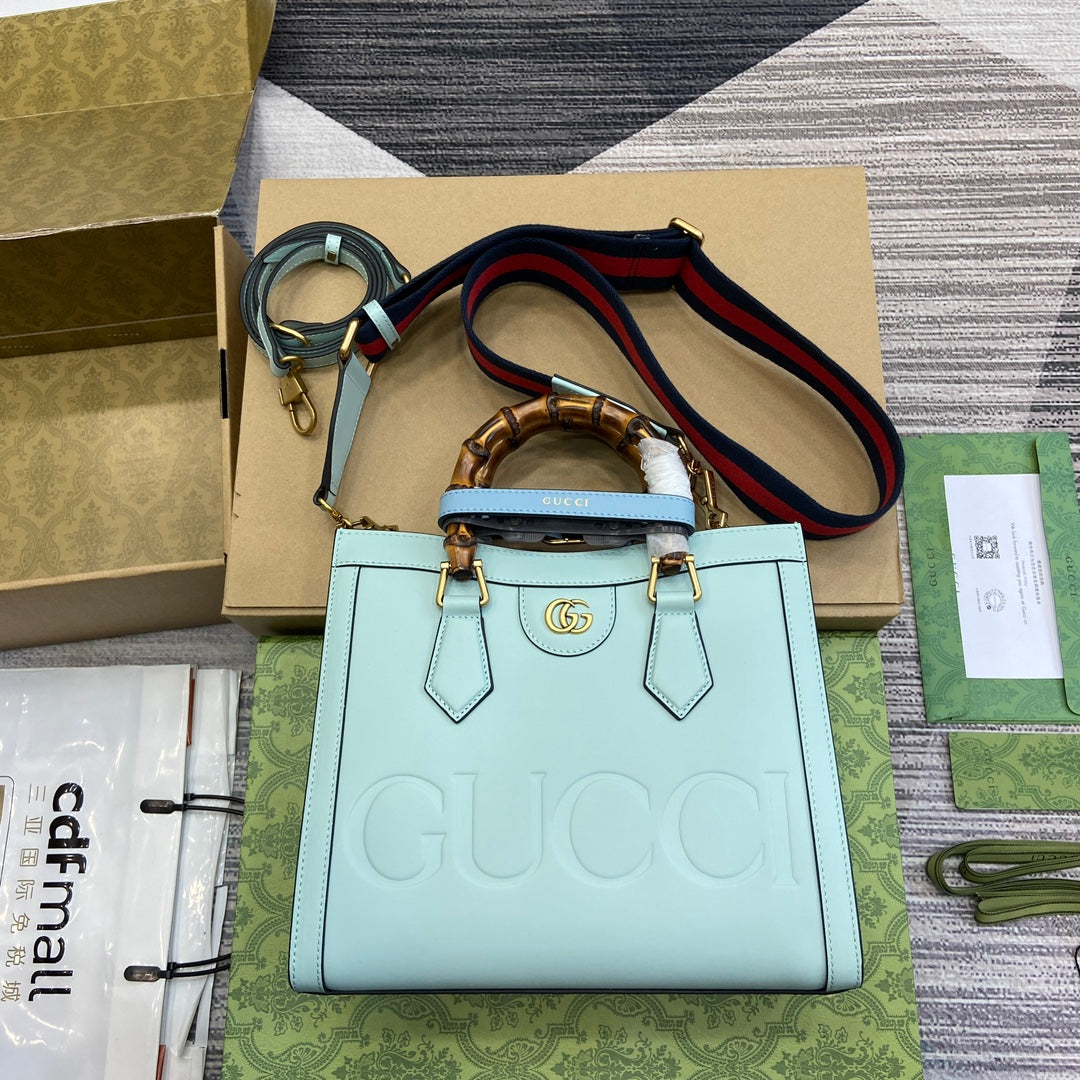Gucci Diana Small Tote Bag - Light Blue Leather