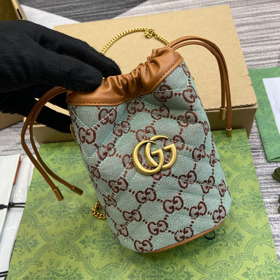 Gucci GG Super Mini Bucket Bag - Brown & Light Blue Canvas