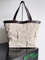 Lightweight Canvas Shopping Tote Bag with Cowhide Handles