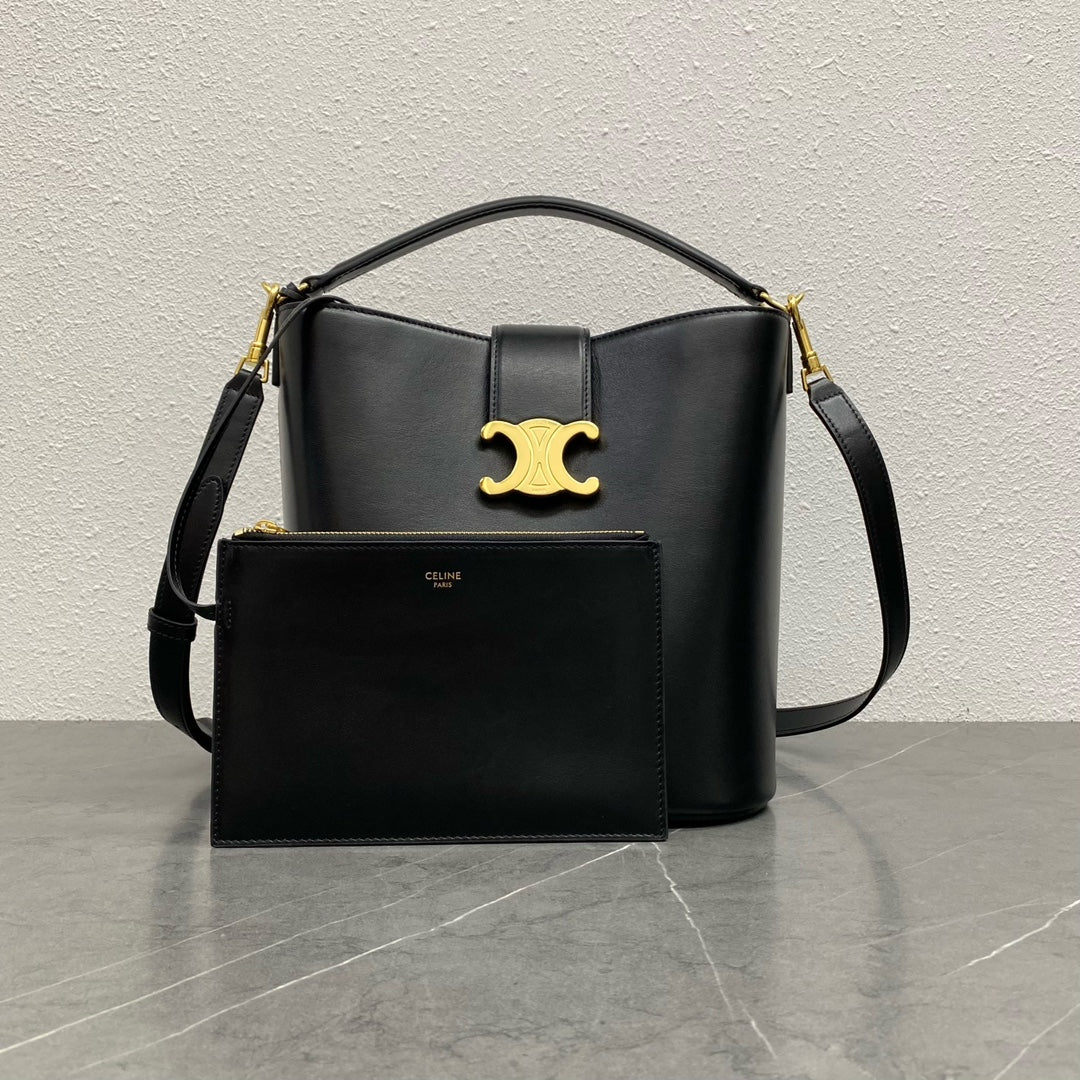 Celine Louise Glossy Calfskin Bucket Bag - Black
