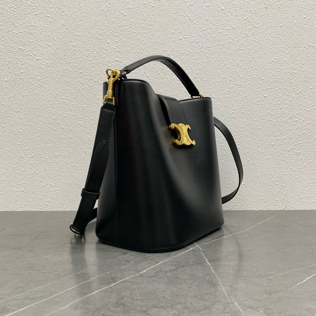 Celine Louise Glossy Calfskin Bucket Bag - Black