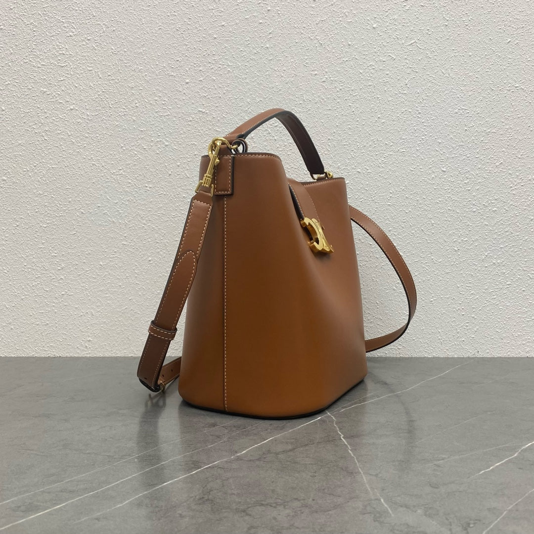Celine Louise Glossy Calfskin Bucket Bag - Yellowish Brown