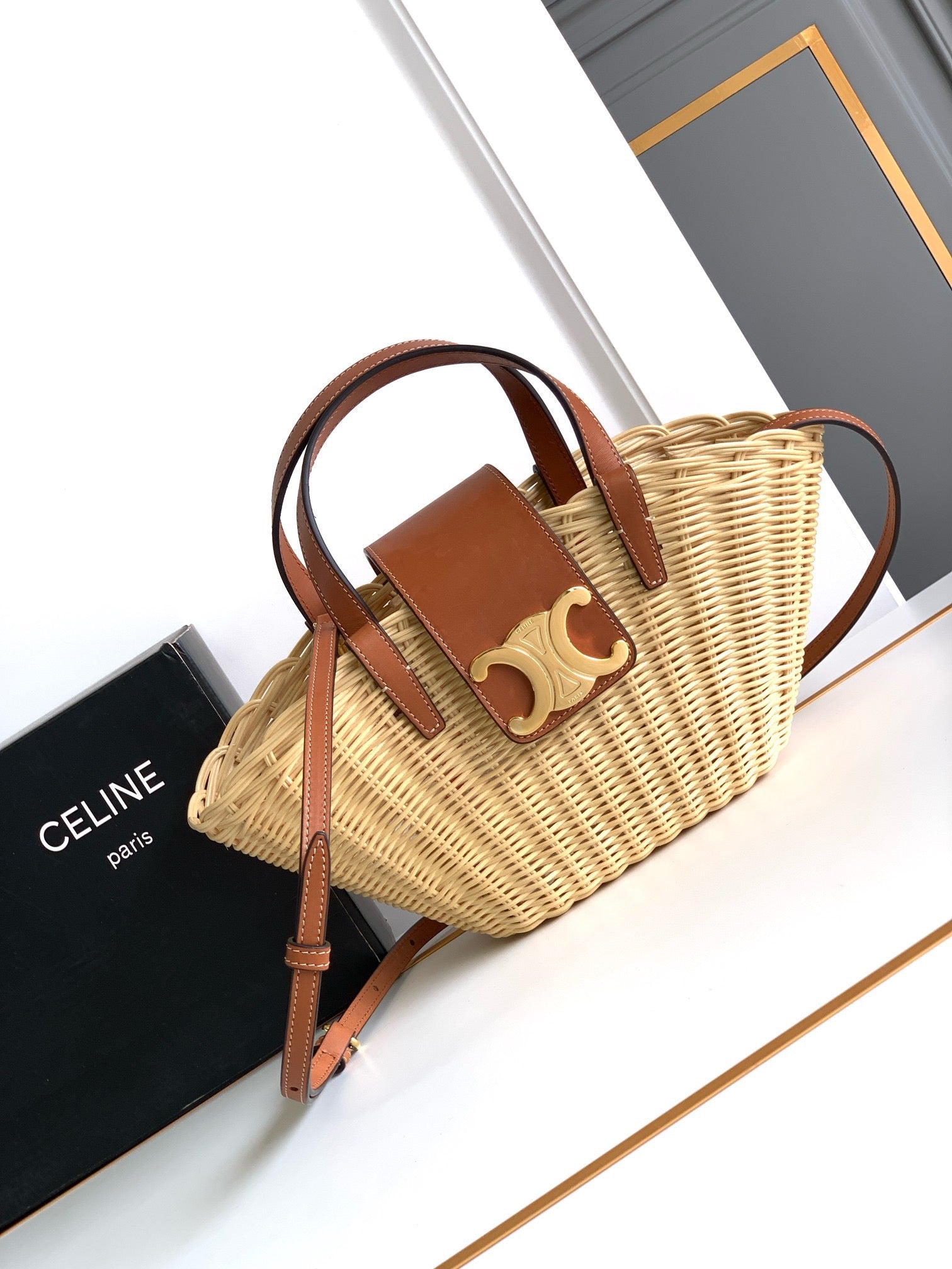 CELINE Holiday Series Vegetable Basket - Natural Wicker and Cowhide