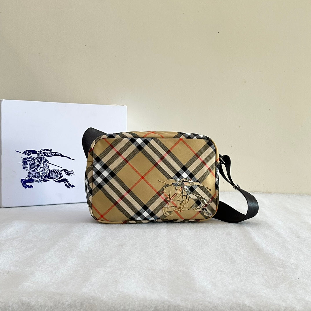 Sand Plaid Cross-Body Bag with Equestrian Knight Logo