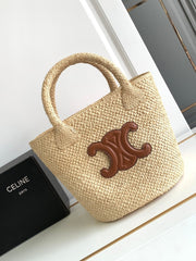 CELINE Triomphe Small Straw Basket Bag