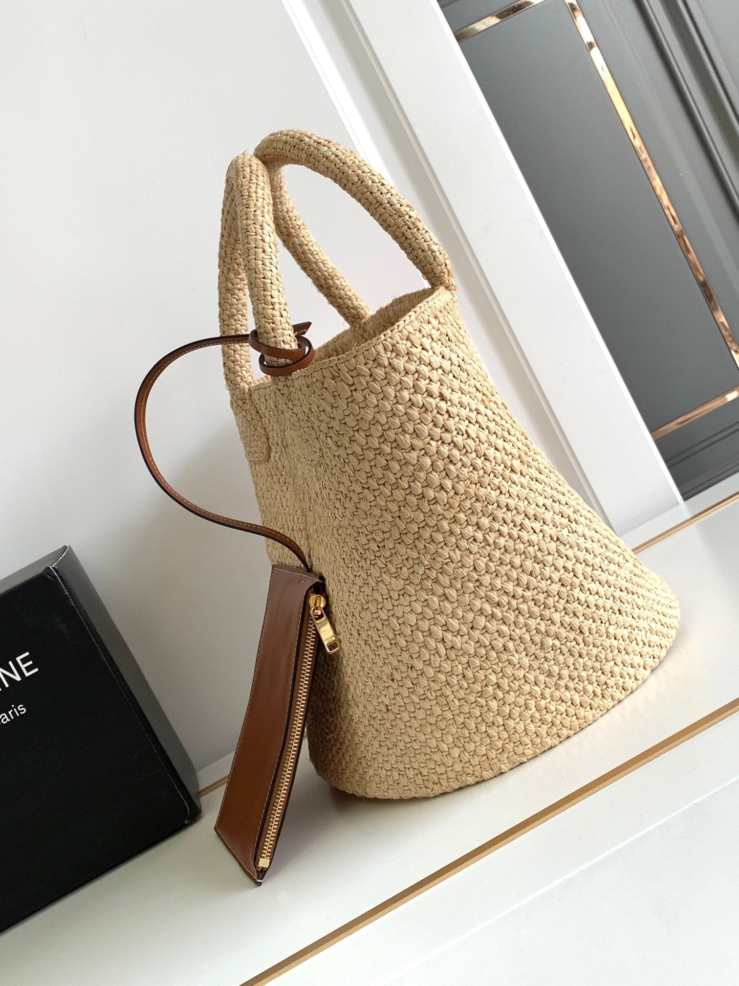 CELINE Triomphe Small Straw Basket Bag