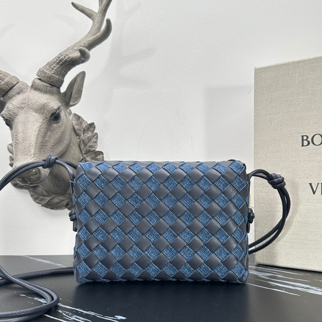 Stylish Woven Denim & Leather Small Square Bag