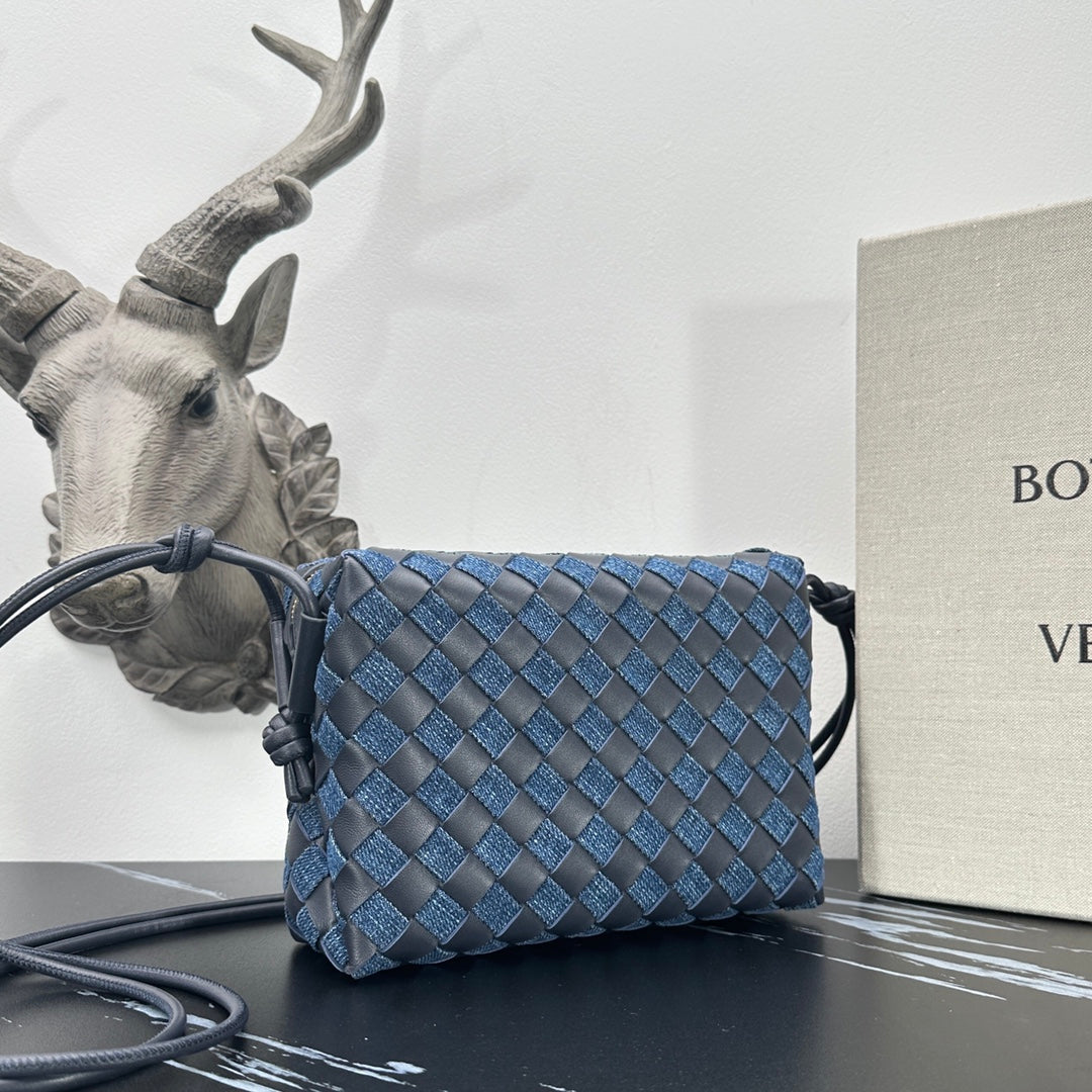 Stylish Woven Denim & Leather Small Square Bag