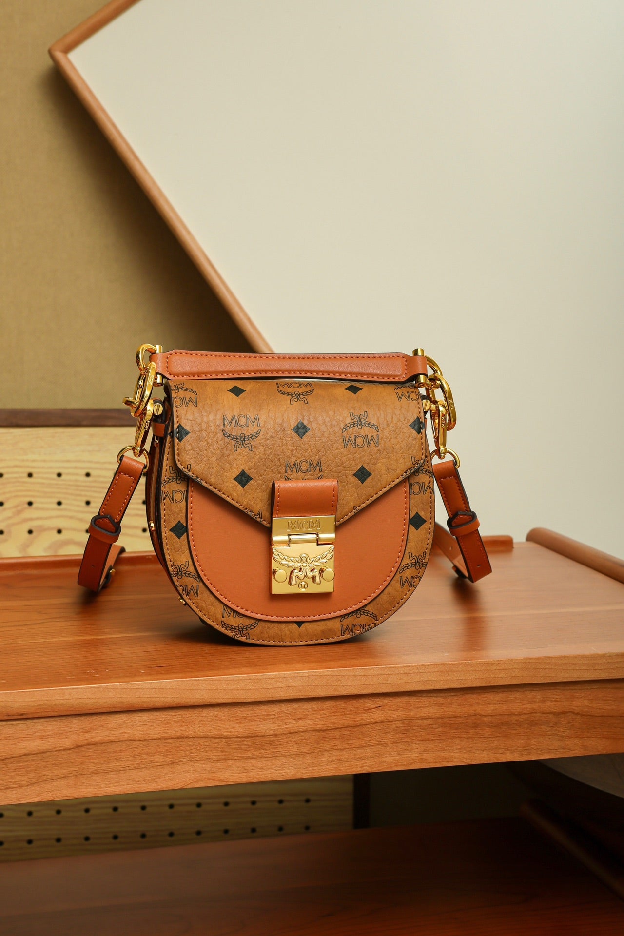 Cognac Mini Saddle Crossbody Handbag - Adjustable Strap