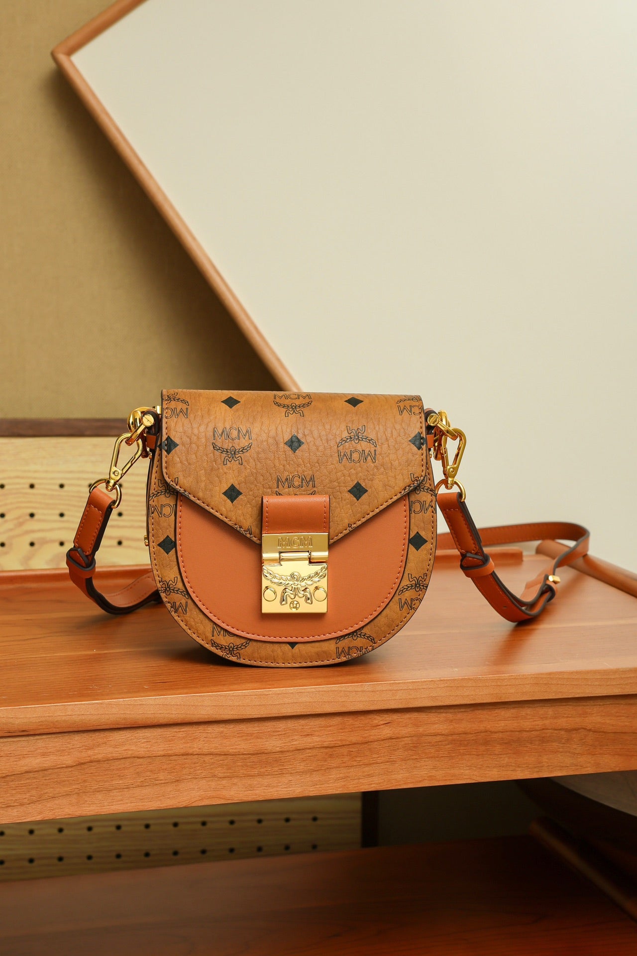 Cognac Mini Saddle Crossbody Handbag - Adjustable Strap