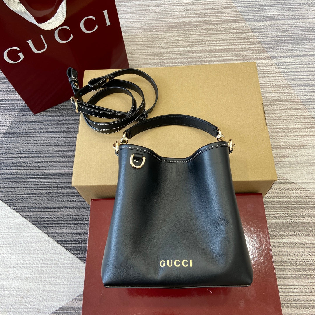 Gucci GG Emblem Mini Bucket Bag - Black Leather