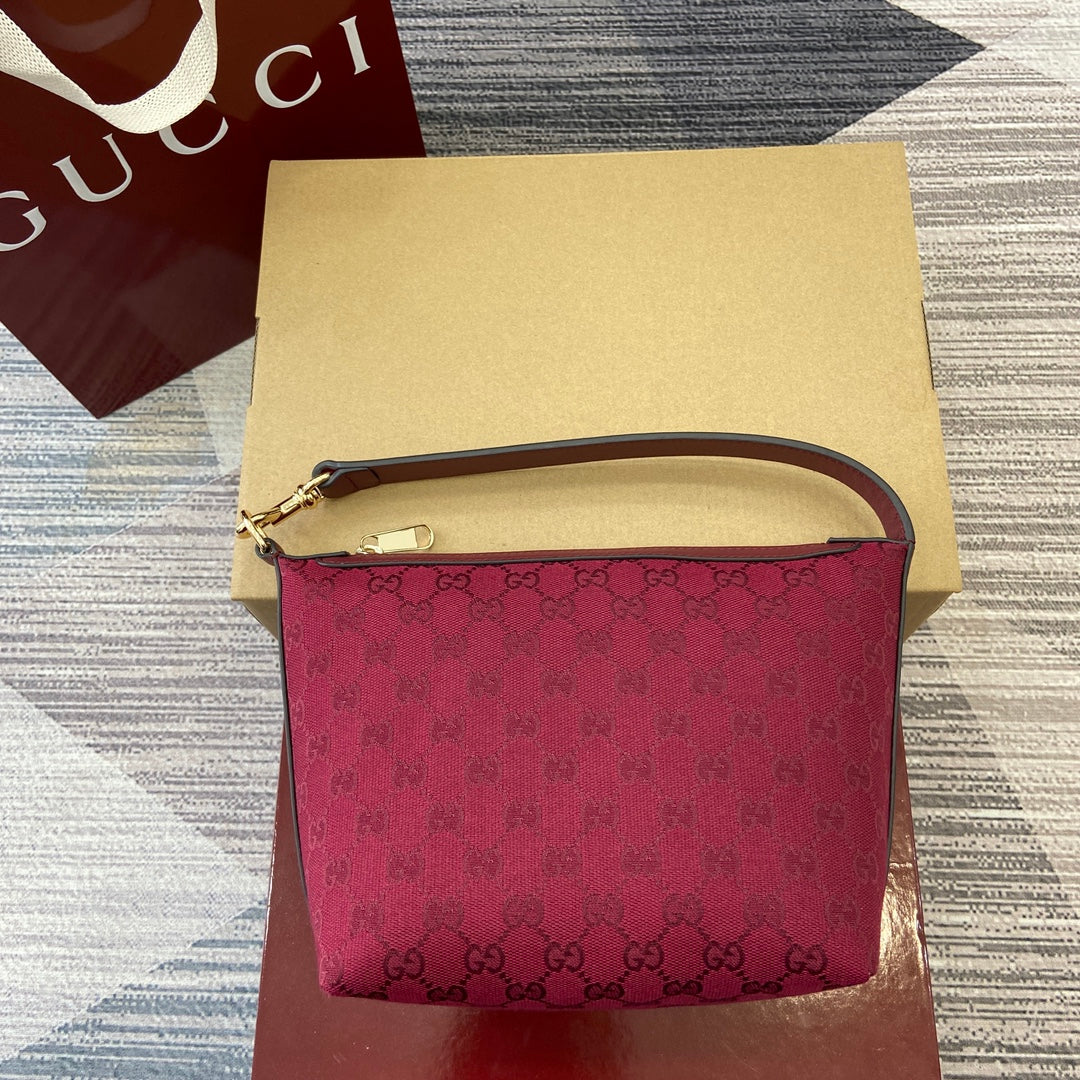 Gucci GG Super Mini Shoulder Bag - Red Canvas & Leather