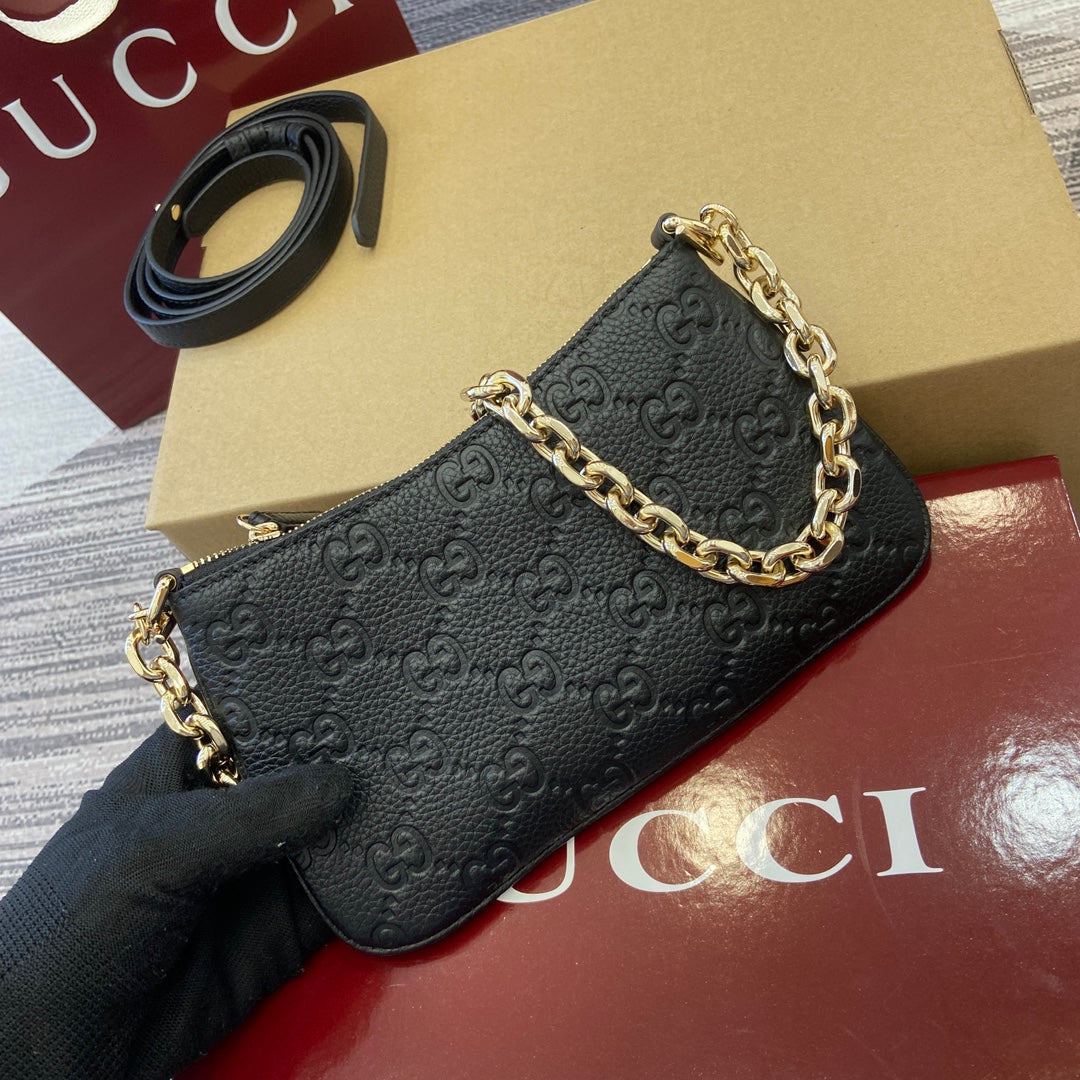 Gucci GG Emblem Series Ultra Mini Handbag - Black Leather